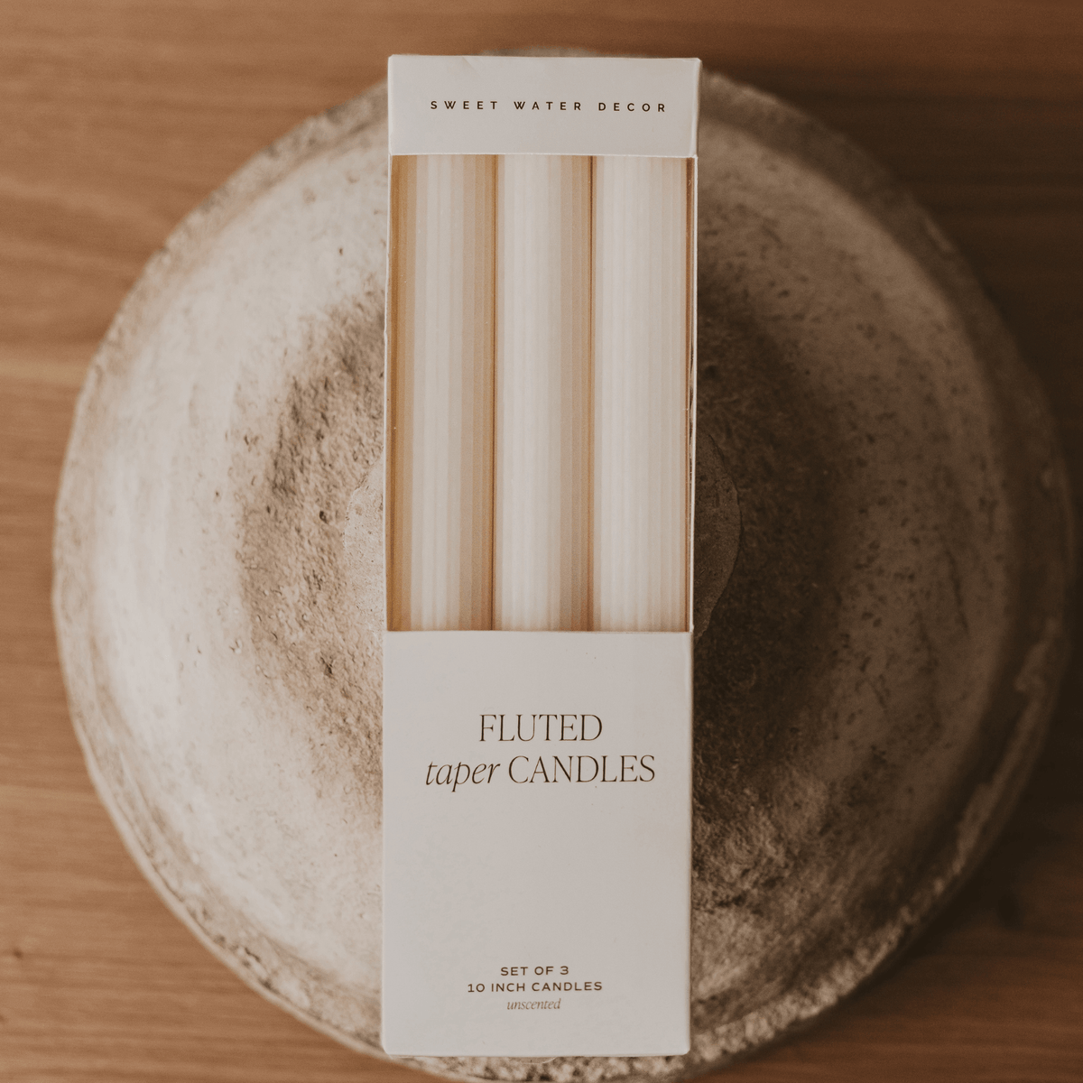 Sweet Water Decor Fluted Taper Candles - Set of 3