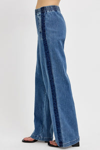 RISEN High Rise Elastic Waist Wide Leg Jeans RDP5893 
