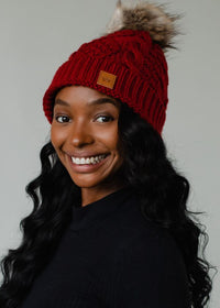 Cabernet Cable Knit Fleece Lined Hat