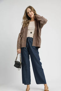 Chunky Cable Knit Open Front Cardigan in Mocha