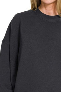 Zenana Ribbed Balloon Sleeve Pullover - Black