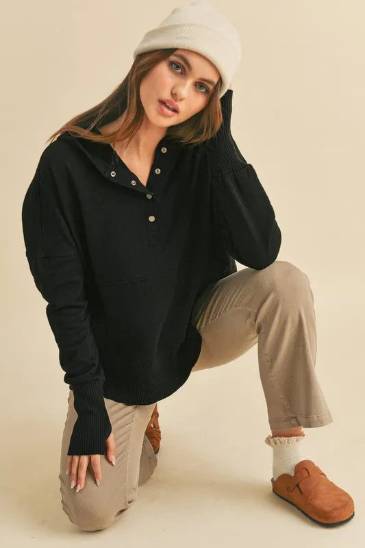 Aemi + Co Half Snap Dropped Shoulder Hoodie