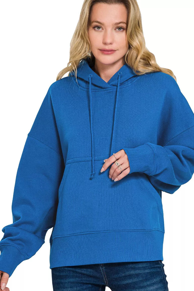 Oversized Fleece Kangaroo Pocket Hoodie in Classic Blue