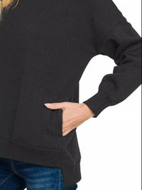 Fleece Hi-Low Boyfriend Sweatshirt with Pockets - Black