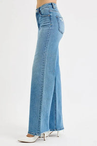 Risen Tummy Control Knee Distress Wide Leg Jeans