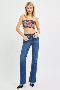 Risen Mid Rise Frayed Waistband Bootcut Jeans