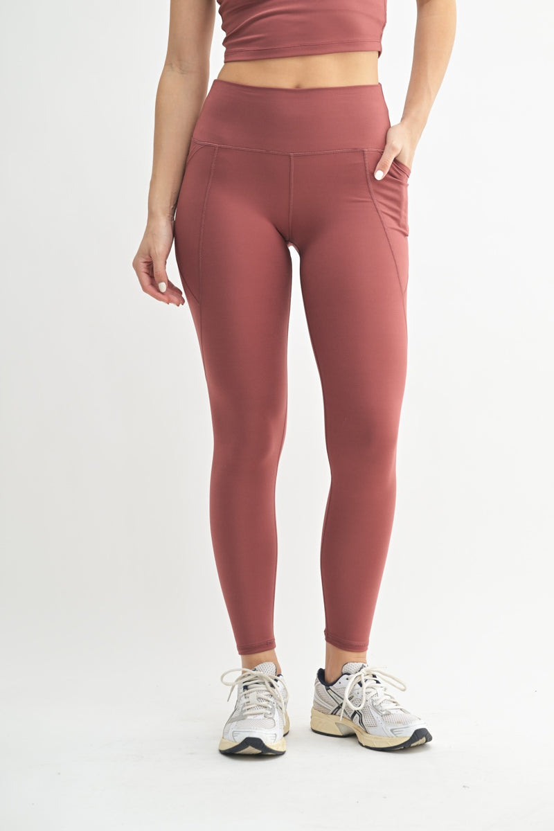 Mono B Venice Cloud Light Sculpt High Waist Leggings - Red Pear
