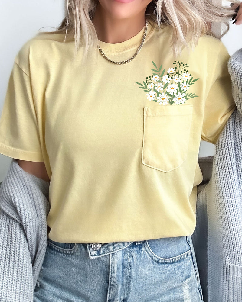 Floral Pocket Comfort Colors Graphic T-Shirt