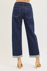 Risen Mid Rise Dark Wash Slouchy Boyfriend Jeans