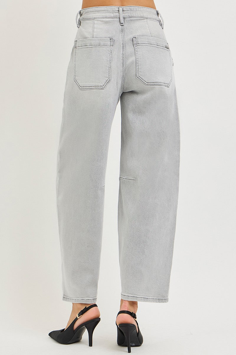 Risen Grey High Rise Slouchy Cropped Barrel Jeans