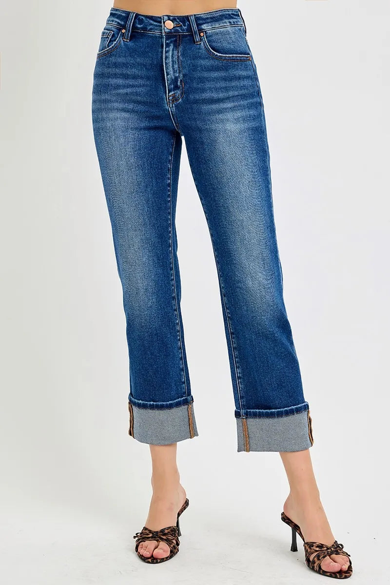 Risen High Rise Ankle Straight Cuffed Jeans RDP5580RT