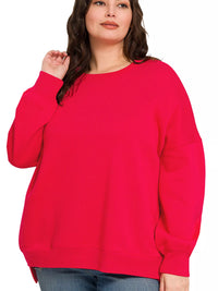 Fleece Hi-Low Boyfriend Sweatshirt with Pockets in Ruby Red