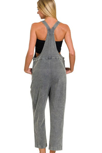 Washed Knot Strap Relaxed Fit Overalls - Ash Black