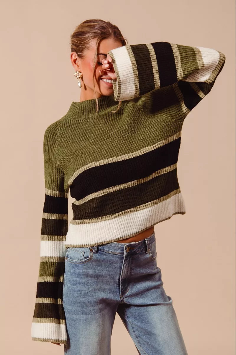 Multi Color Striped Mock Neck Sweater