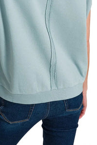 French Terry Round Neck Cap Sleeve T-Shirt - Blue Gray