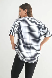 Mono B Coastal Cotton Striped Oversized Crewneck Tee