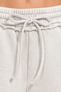 Acid Wash Fleece Drawstring Shorts with Pockets - Light Cement