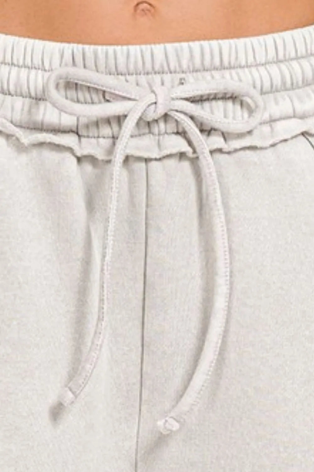 Acid Wash Fleece Drawstring Shorts with Pockets - Light Cement