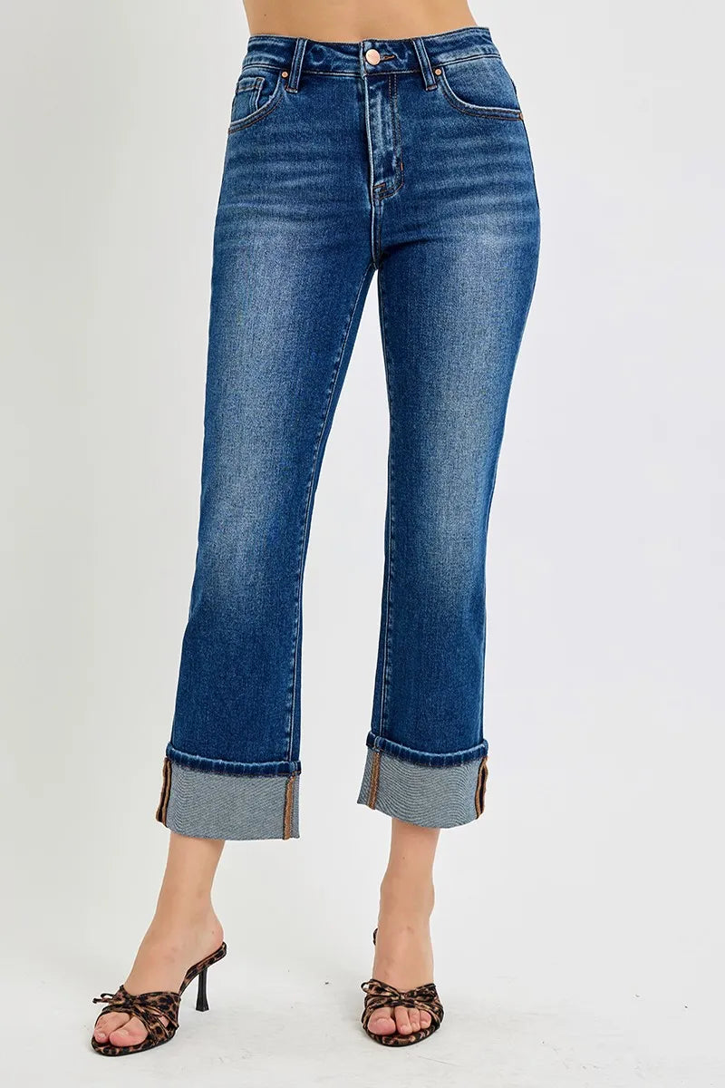 Risen High Rise Ankle Straight Cuffed Jeans RDP5580RT