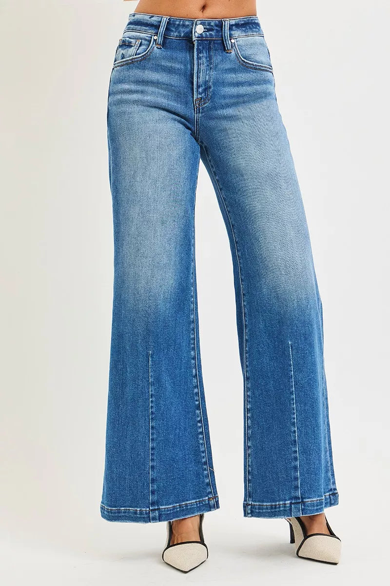 Risen Mid Rise Wide Leg with Flare Jeans