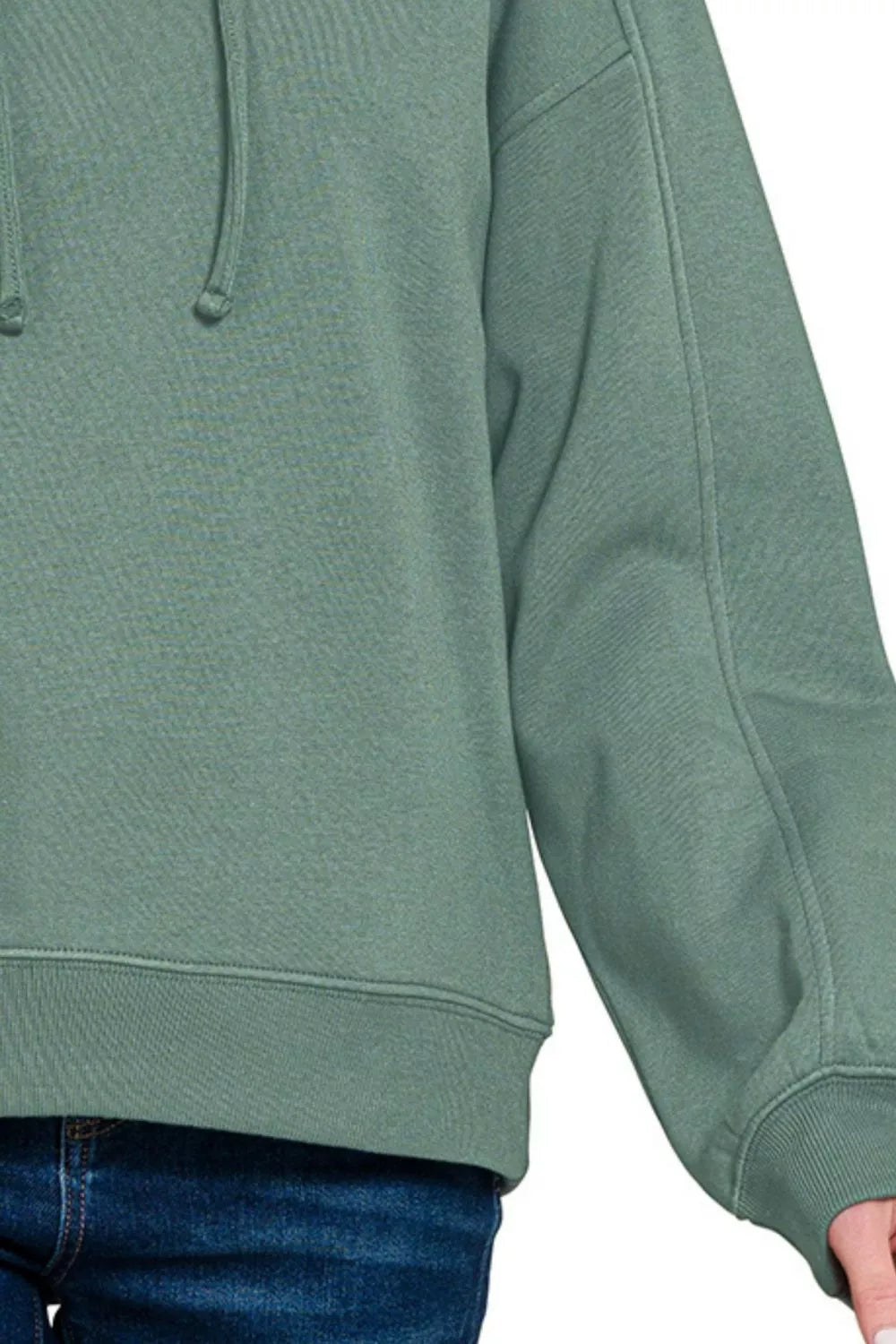 Zenana Relaxed Fit Fleece Kangaroo Pocket Hoodie in Ash Jade
