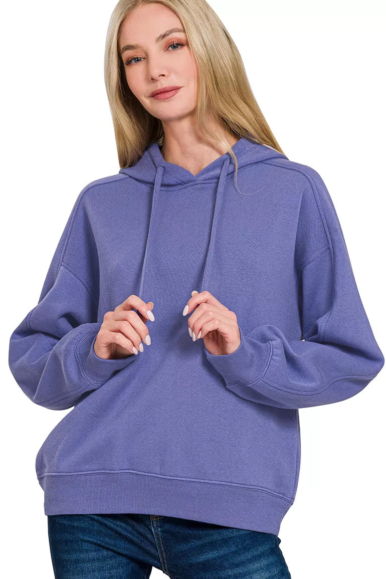 Relaxed Fit Basic Fleece Hoodie in Marlin Blue