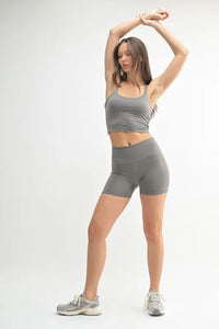 Mono B Venice Cloud Light Criss Cross Sports Bra - New Pewter