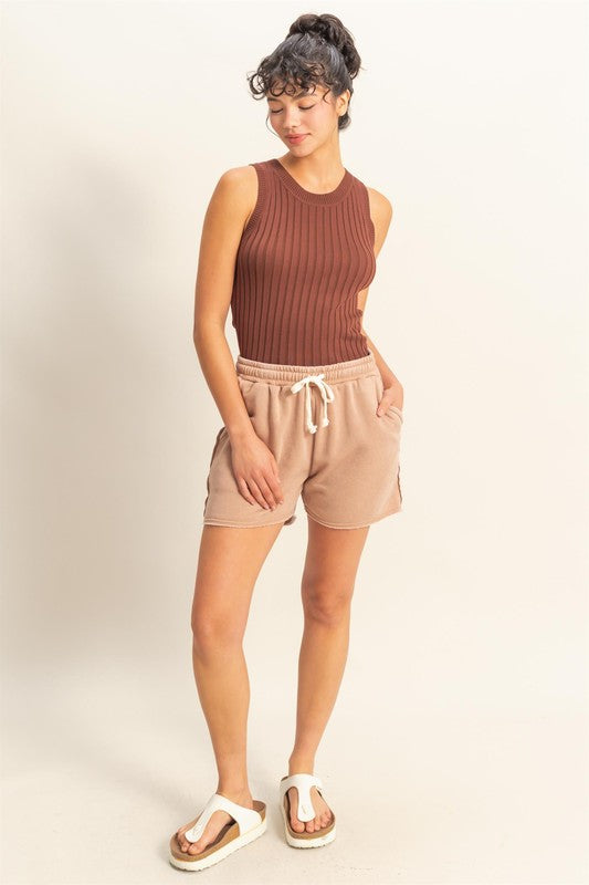 Chestnut Stretchy Ribbed Round Neck Sweater Tank