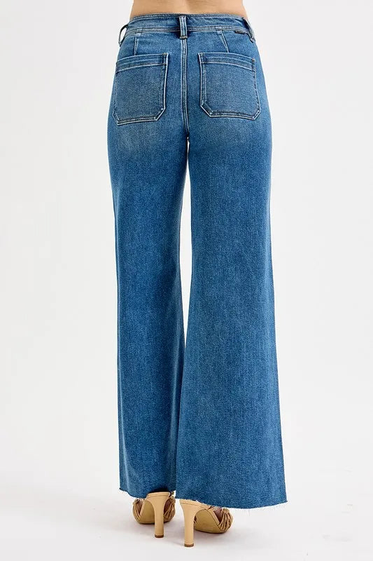 Risen High Rise Wide Leg Flare Jeans
