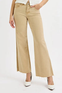 Risen Mid Rise Latte Wide Leg Pants