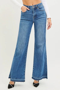 Risen High Rise Release Hem Wide Leg Jeans