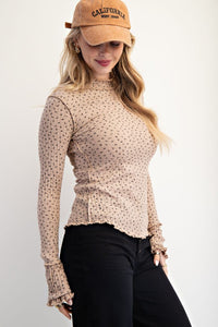 Easel Floral Printed Thermal Fitted Long Sleeve Top
