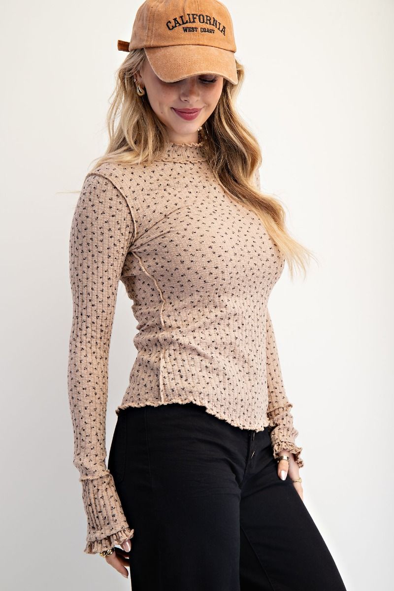 Easel Floral Printed Thermal Fitted Long Sleeve Top