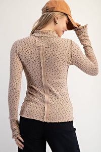 Easel Floral Printed Thermal Fitted Long Sleeve Top