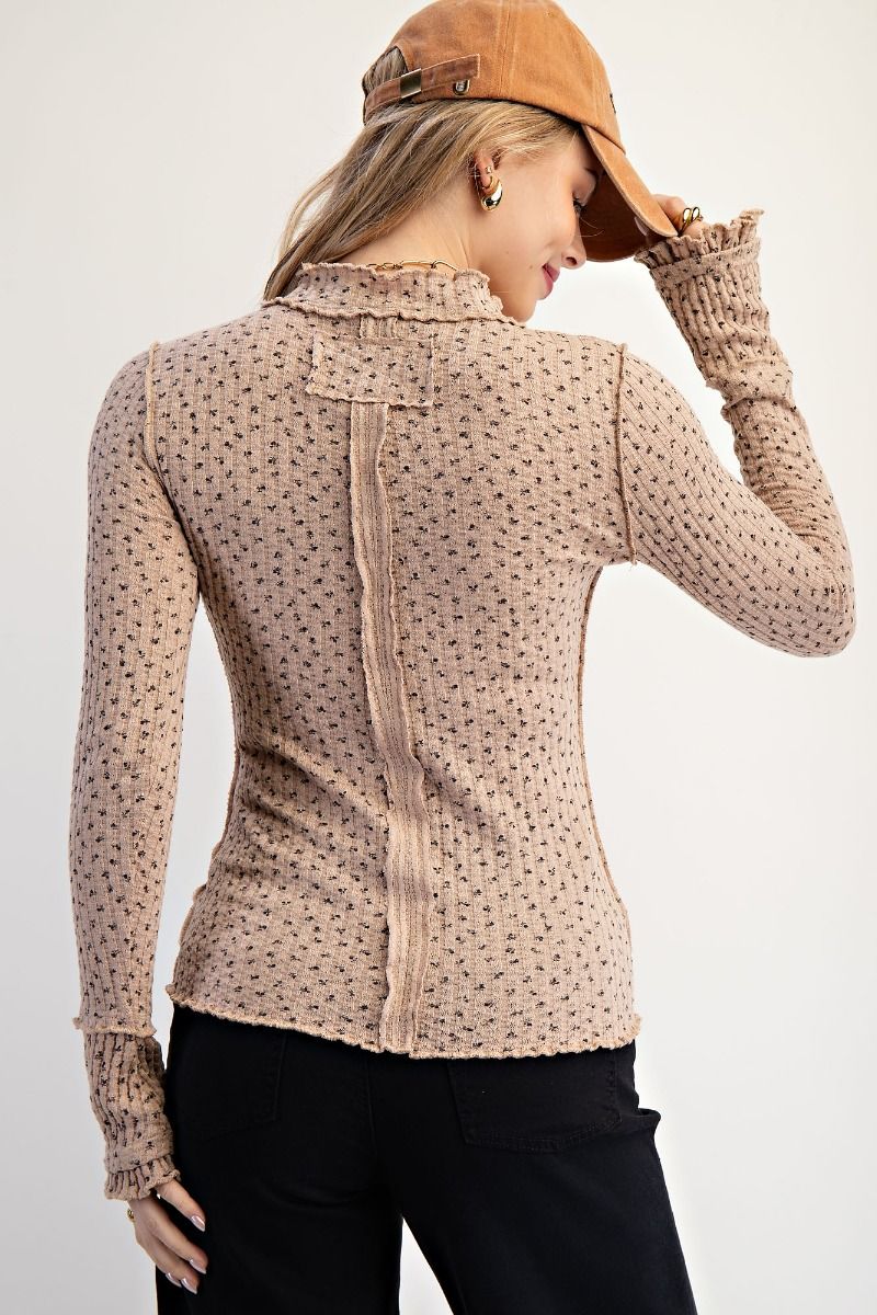 Easel Floral Printed Thermal Fitted Long Sleeve Top