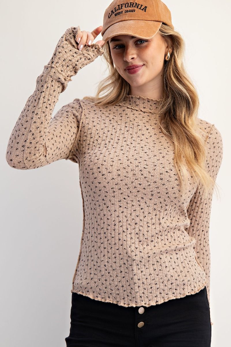 Easel Floral Printed Thermal Fitted Long Sleeve Top