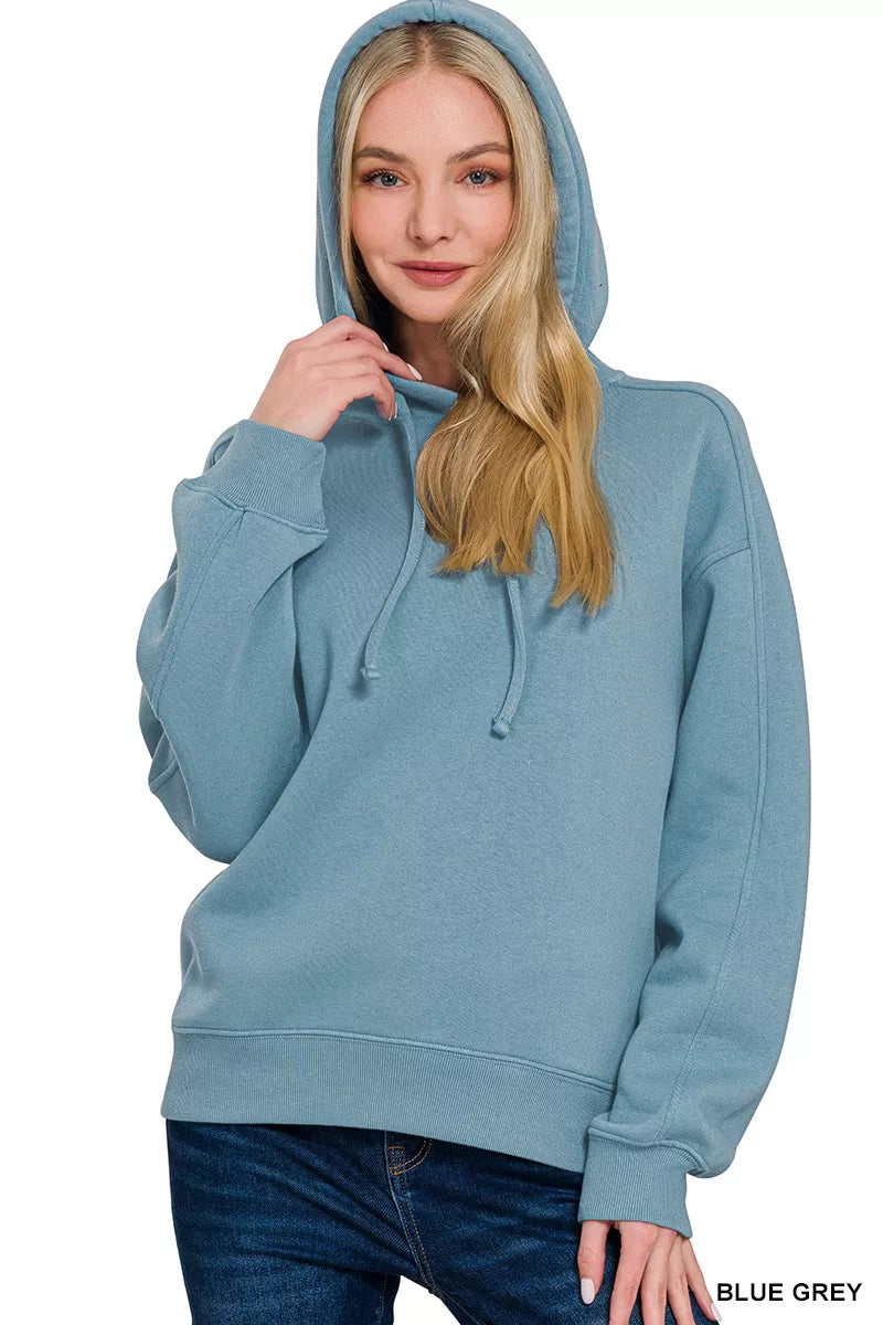 Relaxed Fit Basic Fleece Hoodie in Blue Grey