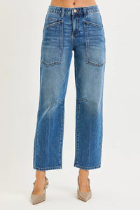 Risen Mid Rise Patch Pocket Barrel Jeans