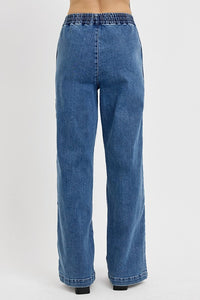 RISEN High Rise Elastic Waist Wide Leg Jeans RDP5893 