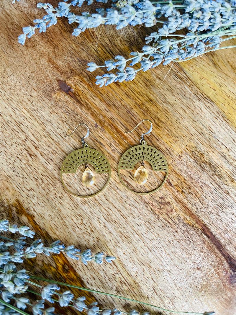 Citrine Metal Rainbow Sun Earrings