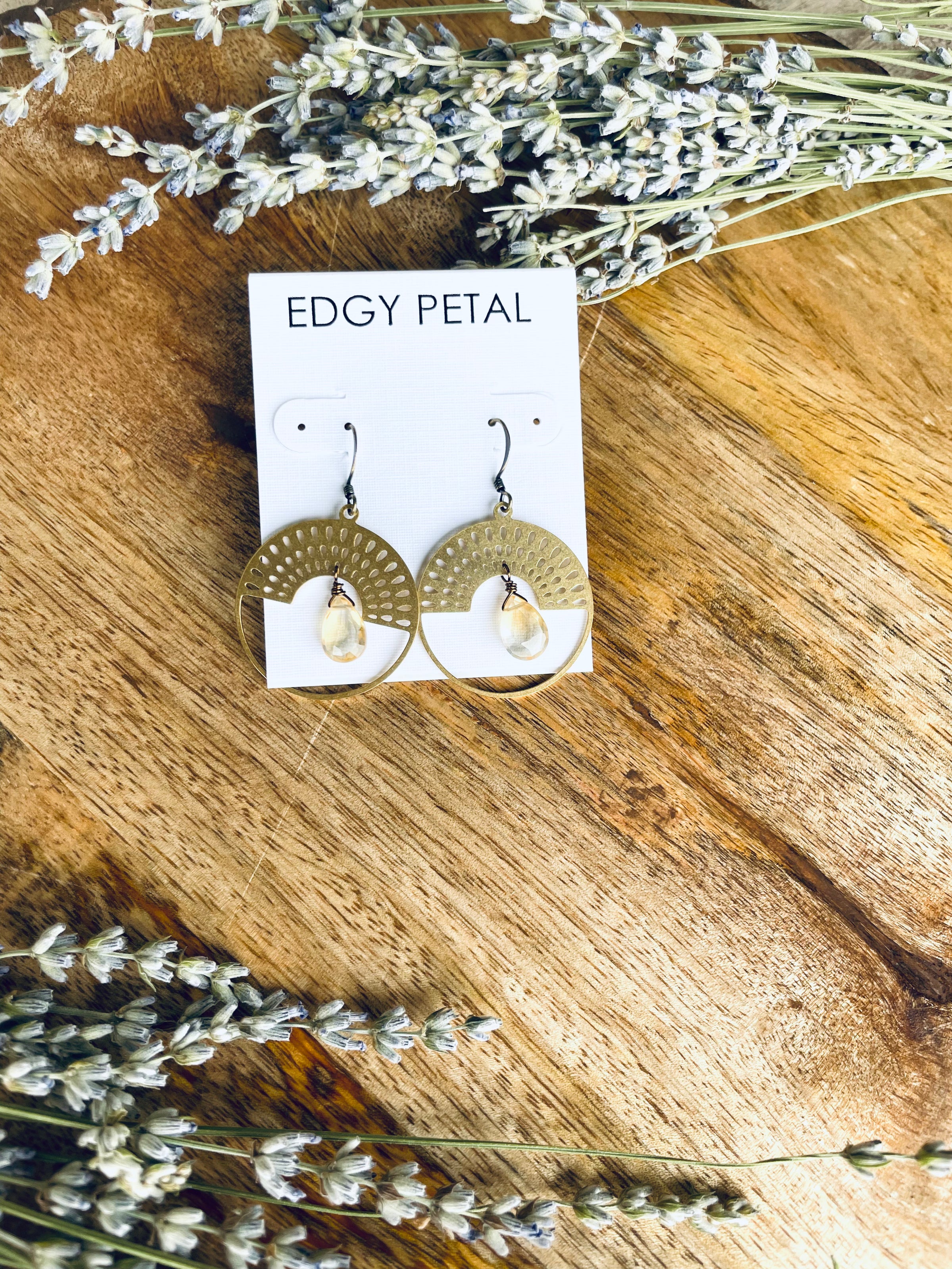 Citrine Metal Rainbow Sun Earrings