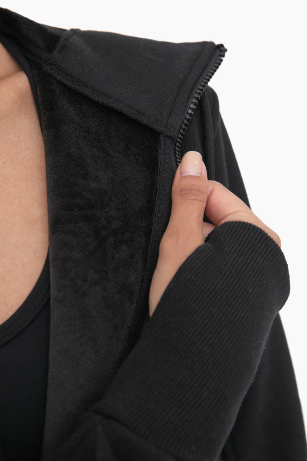 Mono B Plush Lined Zip Up Hoodie in Black KJ11948