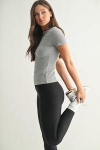 Mono B Essential Micro Ribbed Athleisure Top - Heather Grey