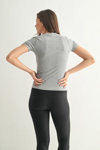 Mono B Essential Micro Ribbed Athleisure Top - Heather Grey