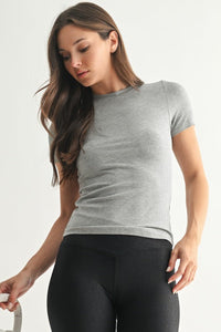 Mono B Essential Micro Ribbed Athleisure Top - Heather Grey
