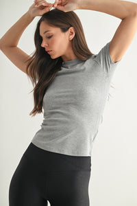 Mono B Essential Micro Ribbed Athleisure Top - Heather Grey