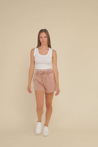 Zenana Acid Wash Fleece Drawstring Shorts with Pockets 