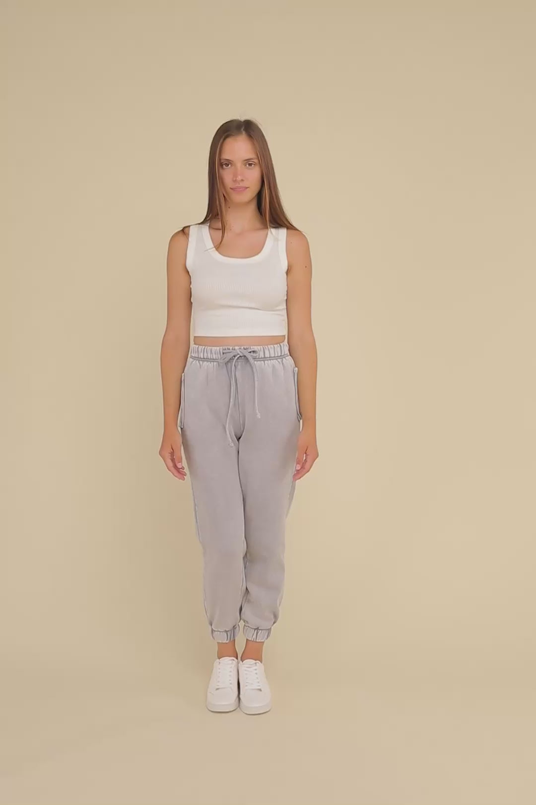 Acid Wash Fleece Jogger Sweatpants in Sleet