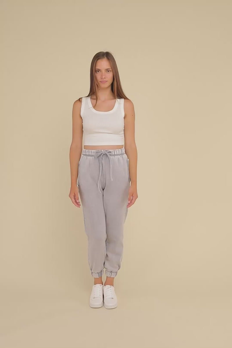Acid Wash Fleece Jogger Sweatpants in Sleet
