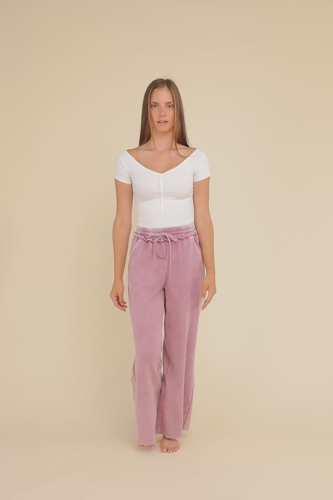 Zenana Acid Wash Fleece Palazzo Sweatpants with Pockets